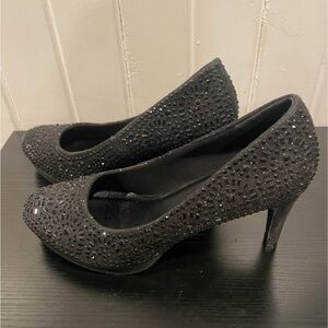Silver Slipper Black Embellished Women's Dress Pumps size 11
